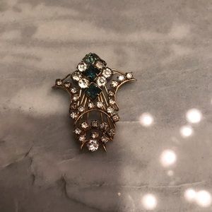 Vintage Gold Tone 12 KT Gold Filled Blue flower Brooch P&F Signed Estate 2".